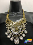 Gold Tribal Necklace with Rhinestones, NEK-033