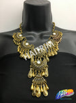 Gold Tribal Necklace with Rhinestones, NEK-041