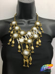 Gold Tribal Necklace with Rhinestones, NEK-042