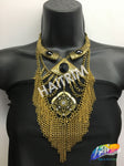 Gold Tribal Necklace with Rhinestones, NEK-044