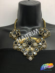 Gold Tribal Necklace with Rhinestones, NEK-049