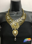Gold Tribal Rhinestone Necklace with Rhinestone Earrings, NEK-050