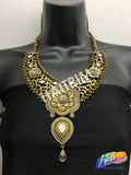 Gold Tribal Rhinestone Necklace with Rhinestone Earrings, NEK-050