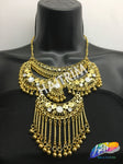 Gold Tribal Necklace with Rhinestones, NEK-055