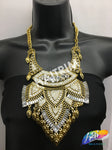 Gold Tribal Necklace with Rhinestones, NEK-058
