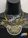 Gold Tribal Necklace with Rhinestones, NEK-063