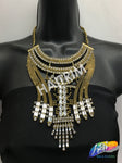 Gold Tribal Necklace with Rhinestones, NEK-070