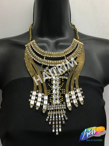 Gold Tribal Necklace with Rhinestones, NEK-070