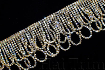 SALE! 2" Vintage Gold/Crystal Dangling Loop Rhinestone Fringe, RF-055
