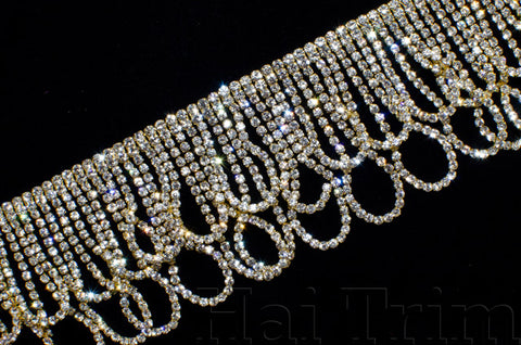 SALE! 2" Vintage Gold/Crystal Dangling Loop Rhinestone Fringe, RF-055