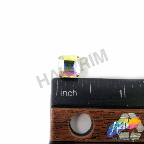 8mm Crystal AB Octagon Sew-on Rhinestone w/ Metal Setting