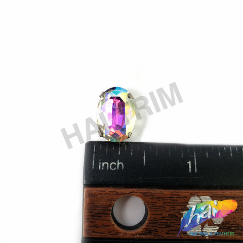 10x14mm Crystal AB Oval Sew-on Rhinestone w/ Metal Setting