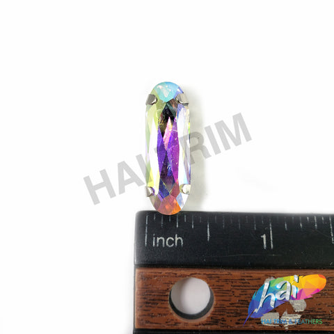 10x28mm Crystal AB Oval Sew-on Rhinestone w/ Metal Setting