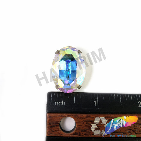 18x25mm Crystal AB Oval Sew-on Rhinestone w/ Metal Setting