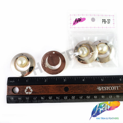 33mm Light Rose Gold Metallic Beads with Pearl, PB-37 (4 pieces)