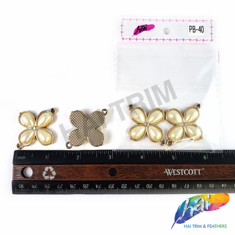 30mm Light Rose Gold Metallic Beads with Pearl, PB-40 (4 pieces)