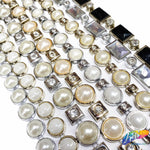 1/2" Gold/Pearl Plastic Stud Trim w/ Rhinestones, PST-023