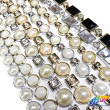 1/2" Gold/Pearl Plastic Stud Trim w/ Rhinestones, PST-023