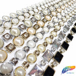 1/2" Gold/Pearl Plastic Stud Trim w/ Rhinestones, PST-023