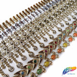 3/8" Gold Rectangle Plastic Stud Trim w/ Rhinestones, PST-100