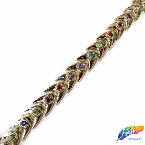 9/16" Gold Teardrop Arrow Plastic Stud Trim w/ Rhinestones, PST-103