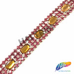 SALE! 3/4" 4-row Colored Rhinestone Trim with Octagon Stones, QL-138