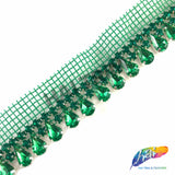 SALE! 5/8" Colored Teardrop Rhinestone Trim with Side Mesh Net, QL-141