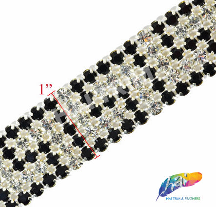 SALE! 1" 5-Row Crystal/Black Maze Rhinestone Trim, QL-146