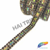 SALE! 5/8" 3-row Colored Rhinestone Trim with Rectangle Stones, QL-147