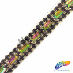 SALE! 5/8" 3-row Colored Rhinestone Trim with Rectangle Stones, QL-147