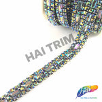 SALE! 5/8" 3-row Colored Rhinestone Trim with Rectangle Stones, QL-147
