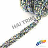 SALE! 5/8" 3-row Colored Rhinestone Trim with Rectangle Stones, QL-147
