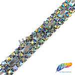 SALE! 5/8" 3-row Colored Rhinestone Trim with Rectangle Stones, QL-147