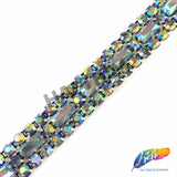 SALE! 5/8" 3-row Colored Rhinestone Trim with Rectangle Stones, QL-147