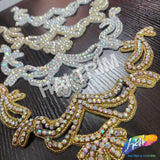 V-Shape Beaded Rhinestone Motif Applique, RA-001