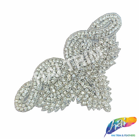 Silver Crystal Beaded Rhinestone Motif Applique, RA-002