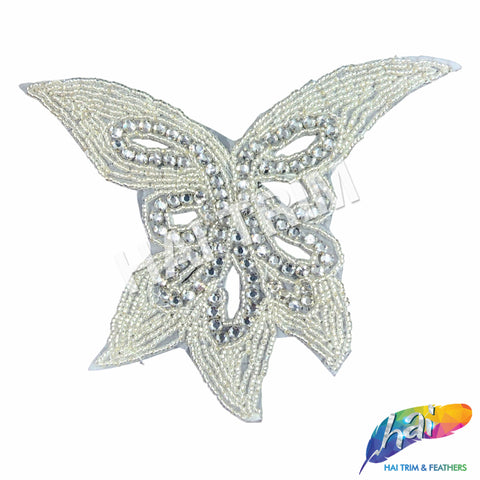 Silver Crystal Beaded Rhinestone Motif Applique, RA-005