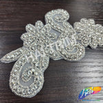 Silver Crystal Beaded Rhinestone Flower Motif Applique, RA-010