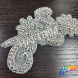 Silver Crystal Beaded Rhinestone Flower Motif Applique, RA-010