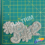 Silver Crystal Beaded Rhinestone Flower Motif Applique, RA-010