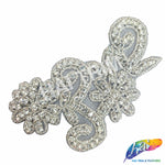 Silver Crystal Beaded Rhinestone Flower Motif Applique, RA-010