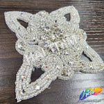 Silver Crystal Diamond Beaded Rhinestone Motif Applique, RA-018