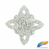 Silver Crystal Diamond Beaded Rhinestone Motif Applique, RA-018