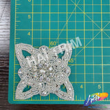 Silver Crystal Diamond Beaded Rhinestone Motif Applique, RA-018