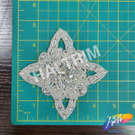 Silver Crystal Diamond Beaded Rhinestone Motif Applique, RA-018
