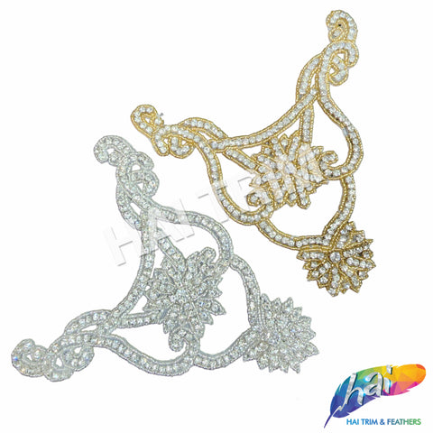 V-Shape Beaded Rhinestone Motif Applique, RA-021