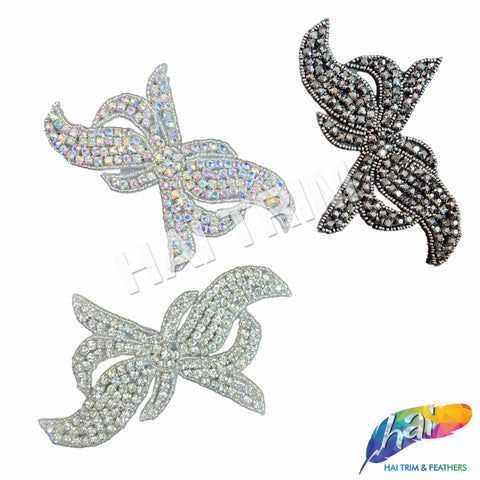 Ribbon Bow Beaded Rhinestone Applique, RA-033