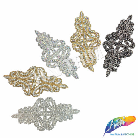 Beaded Rhinestone Motif Applique, RA-035