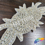 Silver Crystal Beaded Rhinestone Motif Applique, RA-036