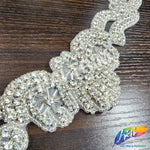 Silver Crystal Beaded Rhinestone Motif Applique, RA-042